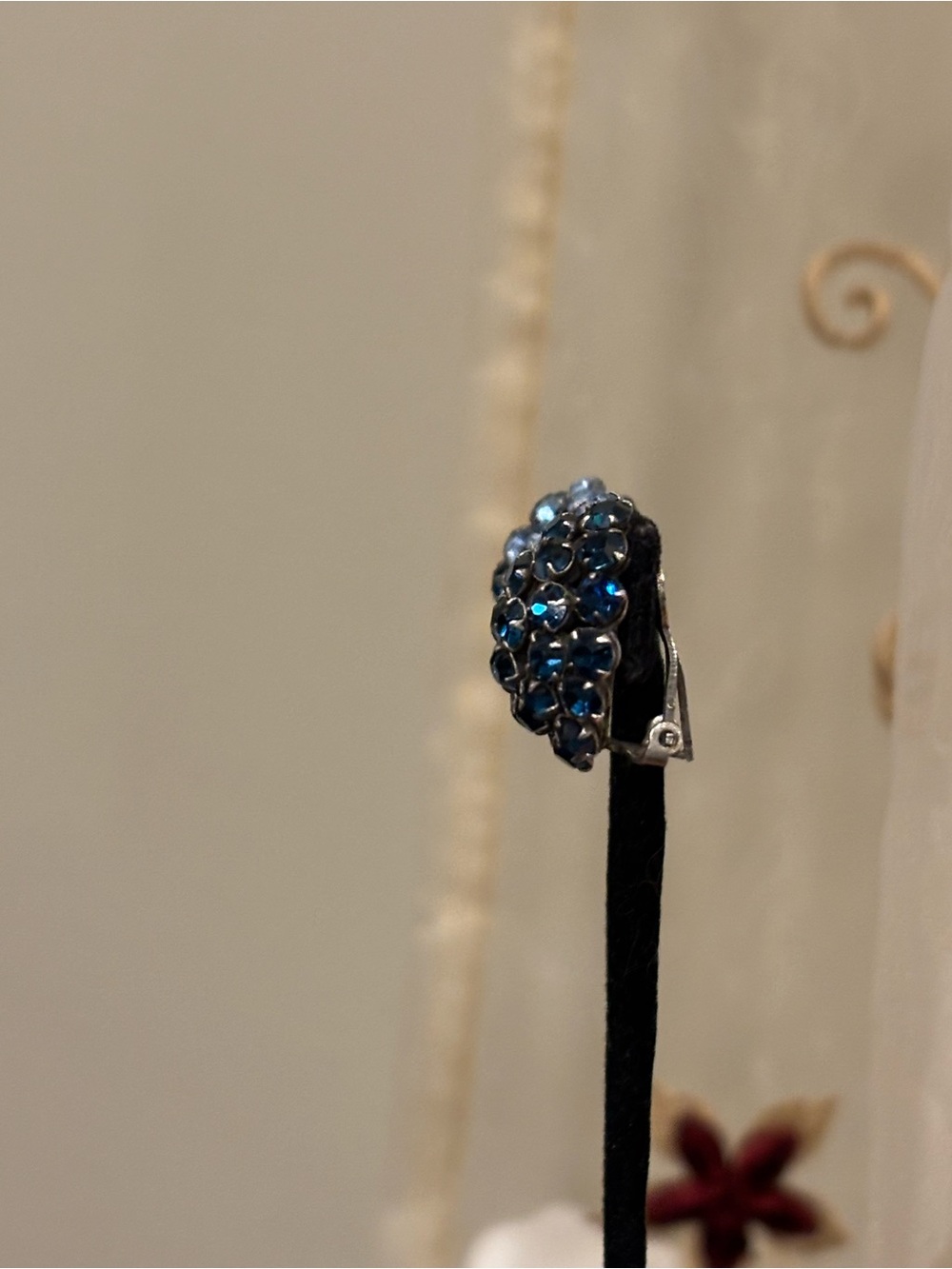 Blue Crystal Dome Clip Earrings - Picture 4 of 4